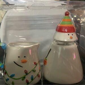 Crate&Barrel Snowman Creamer and Sugar Set **New***